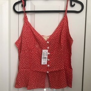 la hearts red floral tank top w buttons